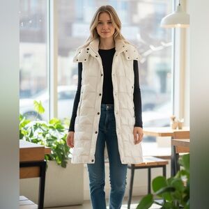 Moncler Grenoble White Quilted Jacket Vest with Shearling Collar